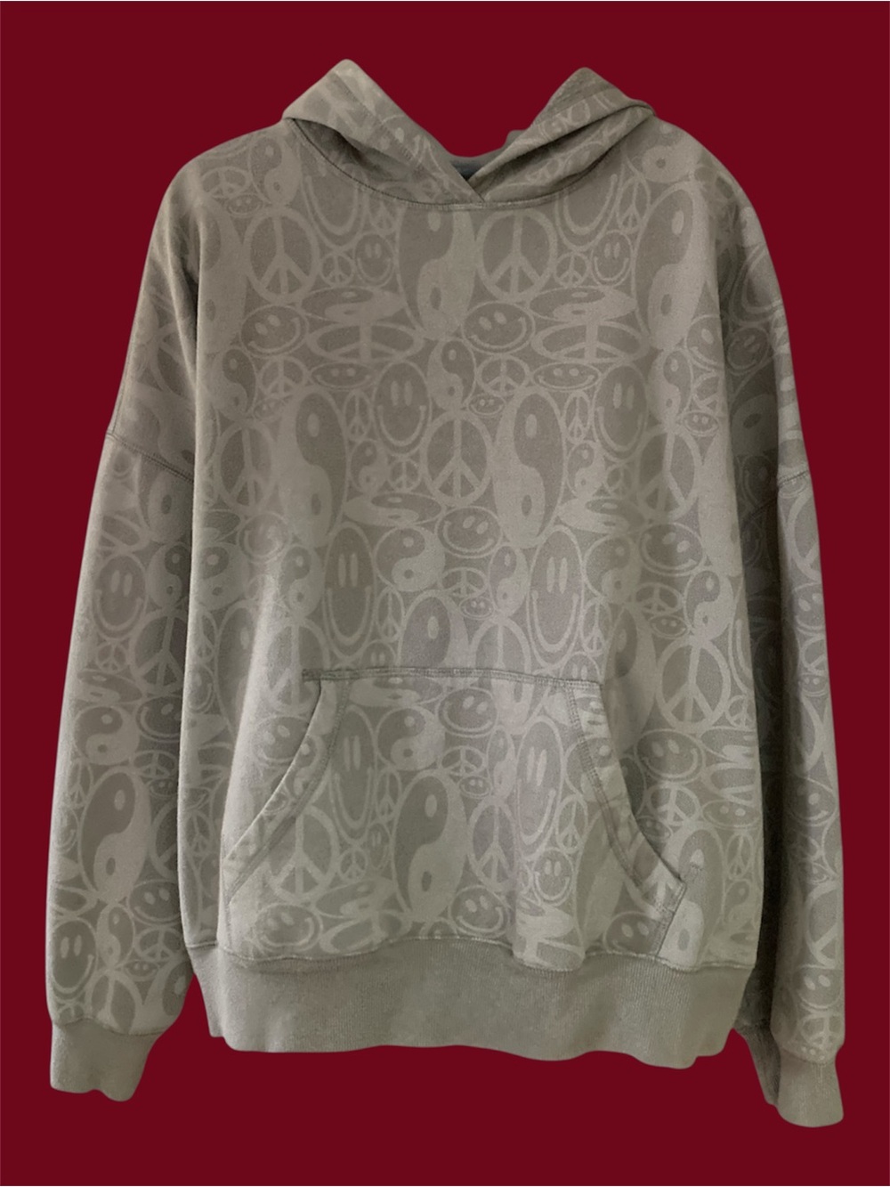 PacSun Smiley Face& Peace☮️ Grayish Brown Hoodie XL GUC